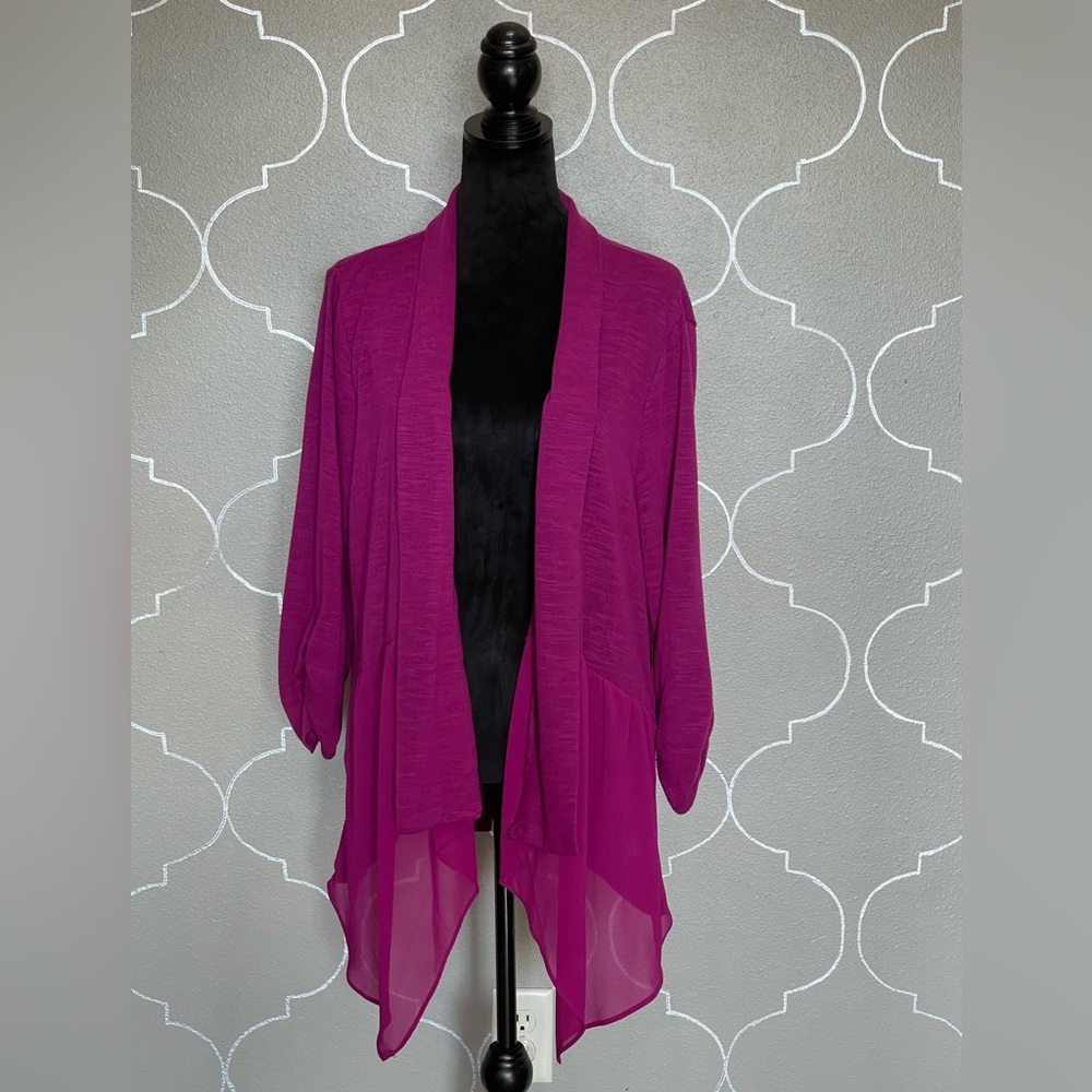Kim Rogers Open Front Magenta Cardigan Size 2X